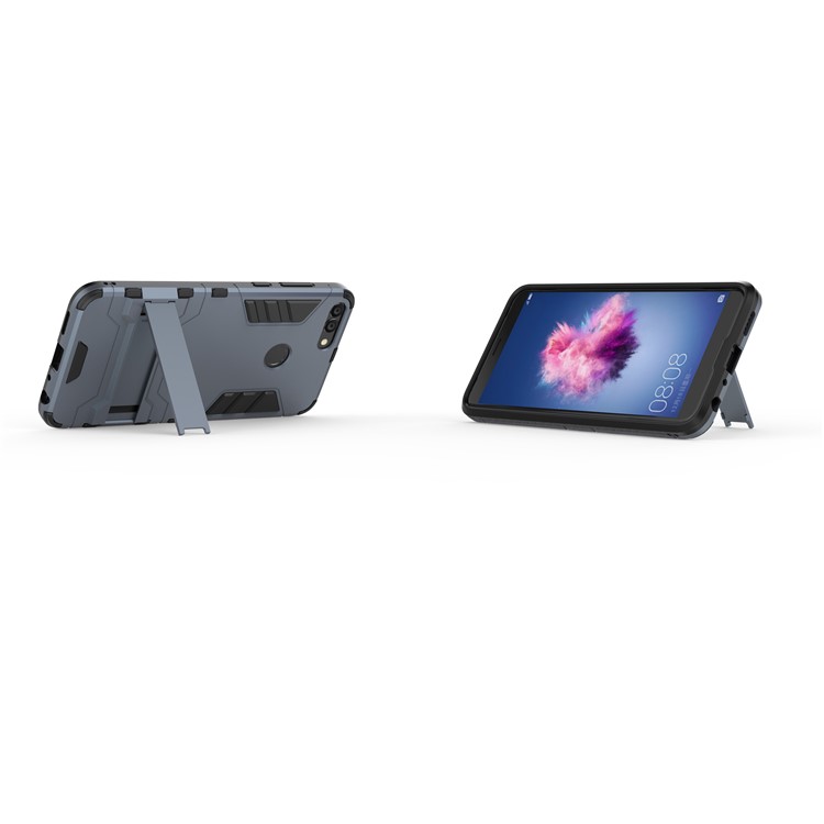 Cool Guard PC + TPU Hybrid Phone Casing with Kickstand for Huawei P Smart / Enjoy 7S - Grey-4