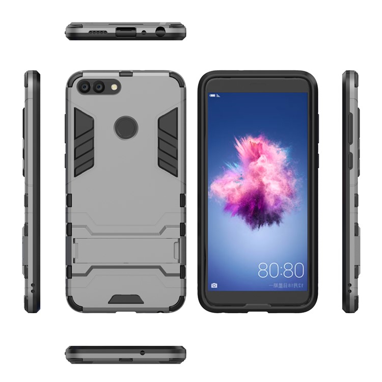 Cool Guard PC + TPU Hybrid Phone Casing with Kickstand for Huawei P Smart / Enjoy 7S - Grey-5