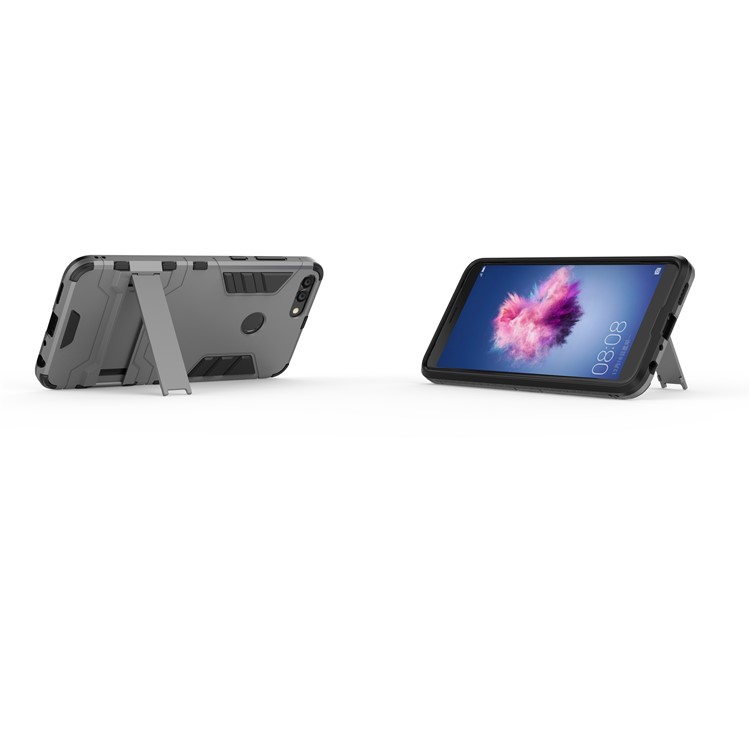 Cool Guard PC + TPU Hybrid Phone Casing with Kickstand for Huawei P Smart / Enjoy 7S - Grey-6
