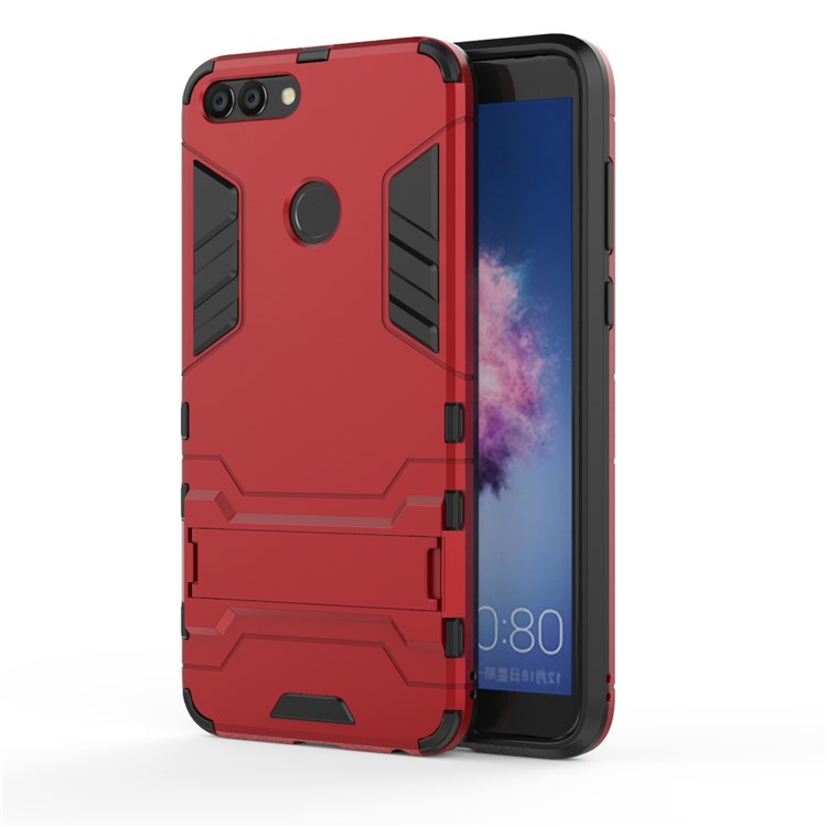 Cool Guard Plastic TPU Protective Mobile Phone Shell with Kickstand for Huawei P Smart / Enjoy 7S - Red-1