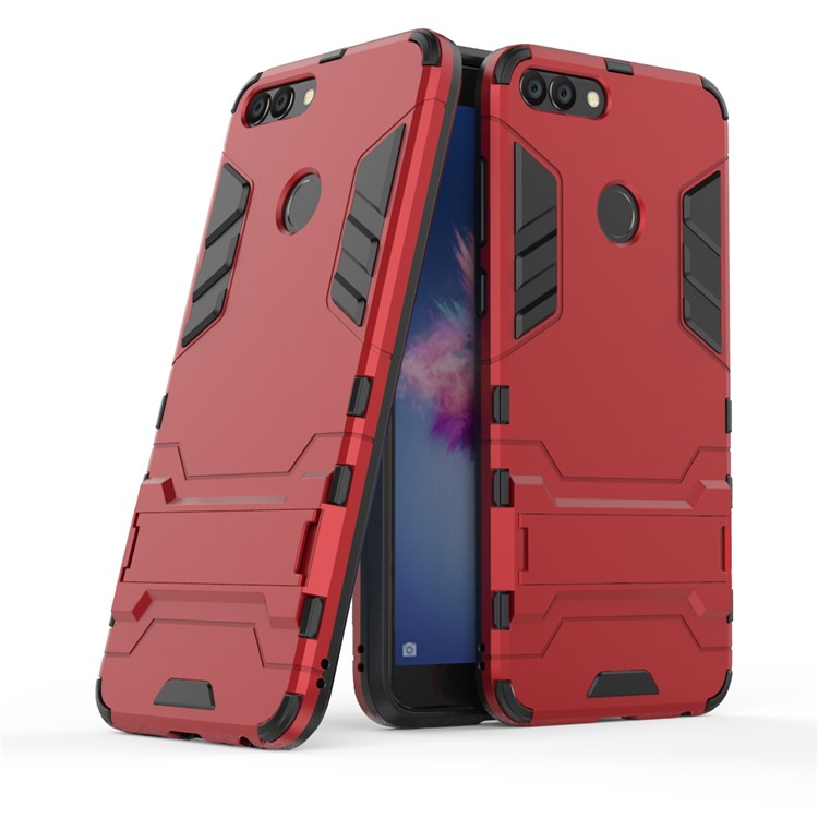 Cool Guard Plastic Plastic TPU Protective Mobile Phone Ghell Con Cavalletto Per Huawei P Smart / Goditi 7s - Rosso-2