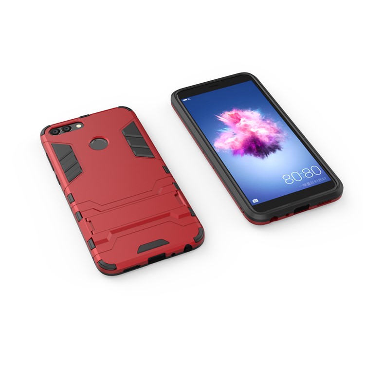 Cool Guard Plastic Plastic TPU Protective Mobile Phone Ghell Con Cavalletto Per Huawei P Smart / Goditi 7s - Rosso-3