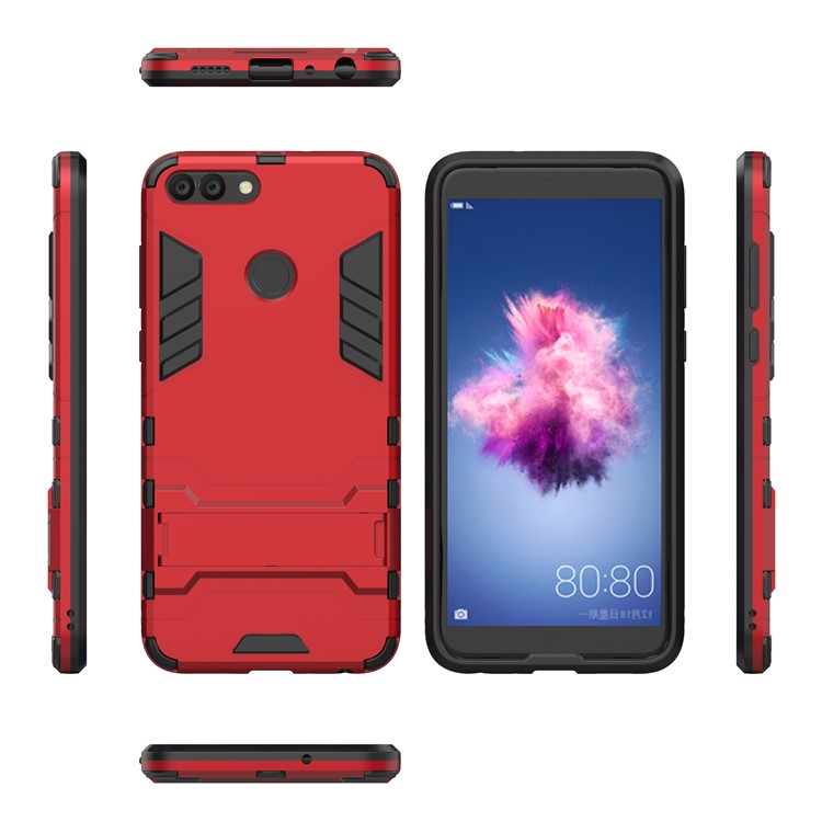 Cool Guard Plastic TPU Protective Mobile Phone Shell with Kickstand for Huawei P Smart / Enjoy 7S - Red-4