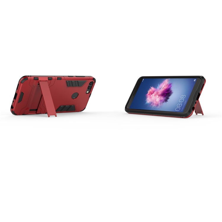Cool Guard Plastic TPU Protective Mobile Phone Shell with Kickstand for Huawei P Smart / Enjoy 7S - Red-5