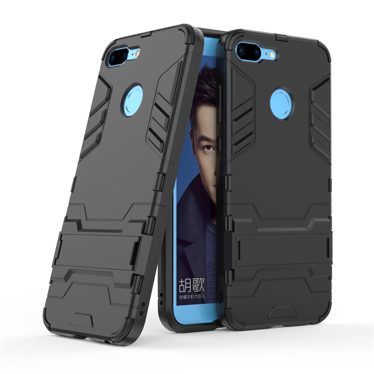Cool Guard Plastic TPU Hybrid Case with Kickstand for Huawei Honor 9 Lite / Youth Edition - Black-2