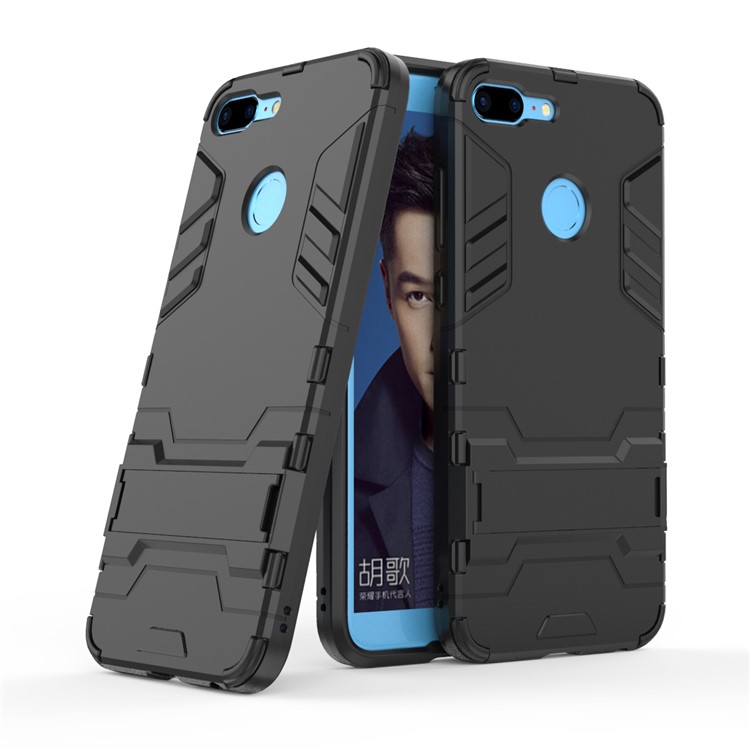 Cool Guard Plástico TPU Case Híbrido Com Kickstand For Huawei Honor 9 Lite / Edição da Juventude - Preto