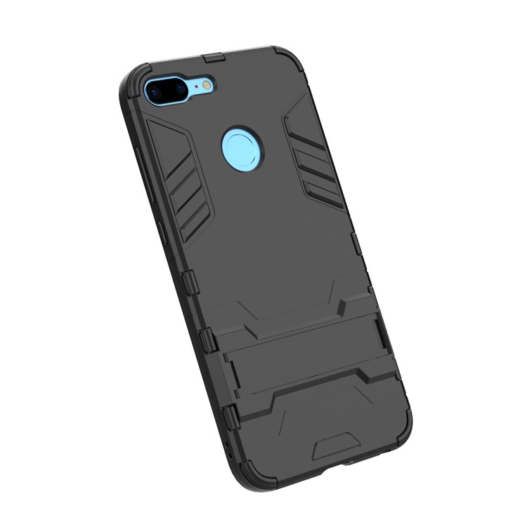 Fall Guard Plastic TPU Hybrid Case Con Kickstand Para Huawei Honor 9 Lite / Edición Juvenil - Negro