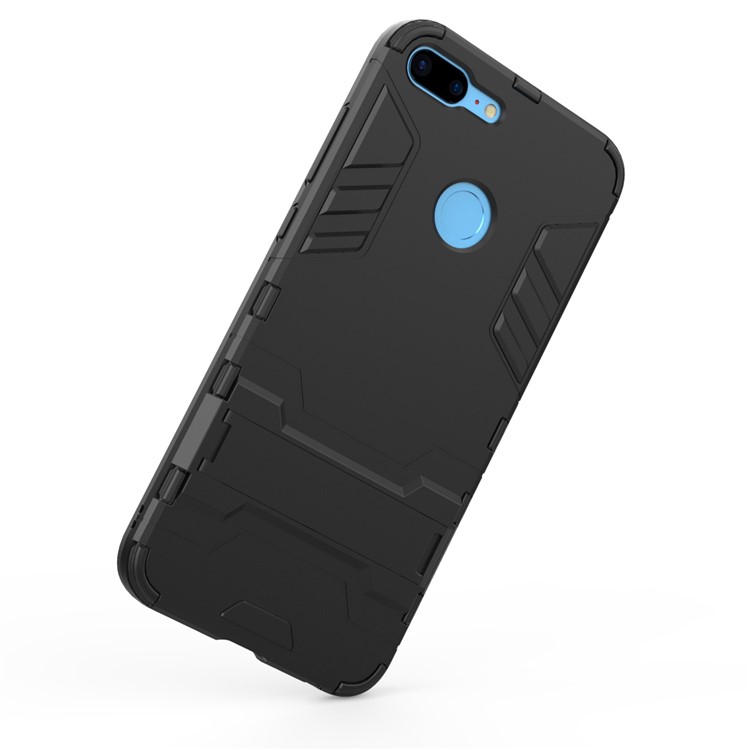 Fall Guard Plastic TPU Hybrid Case Con Kickstand Para Huawei Honor 9 Lite / Edición Juvenil - Negro