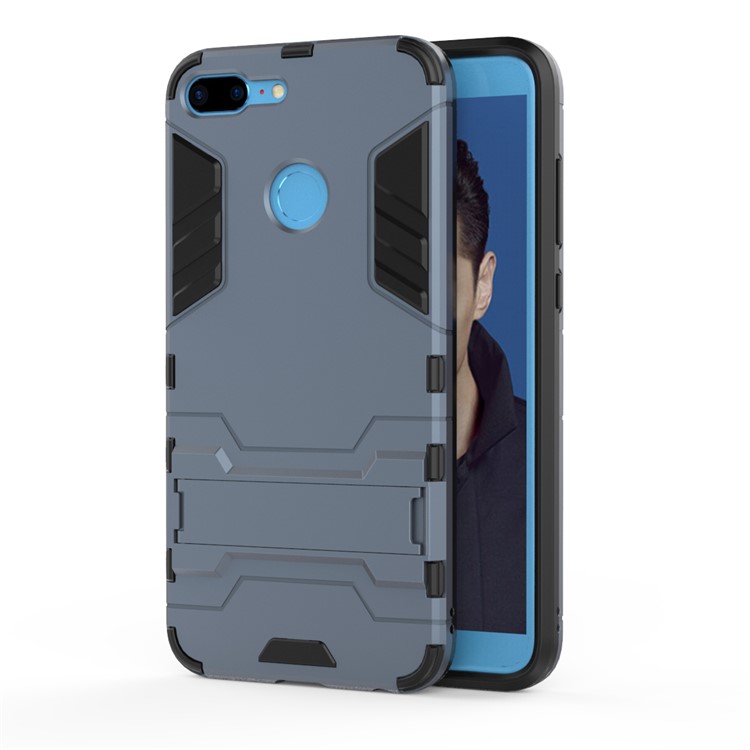 Cool Guard Plastic TPU Hybrid Mobile Phone Cover Shell with Kickstand for Huawei Honor 9 Lite / Youth Edition - Dark Blue-1