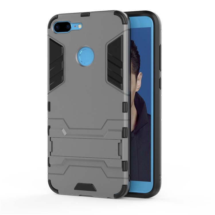 Cool Guard Plastic TPU Hybrid Phone Casing with Kickstand for Huawei Honor 9 Lite / Youth Edition - Grey-1