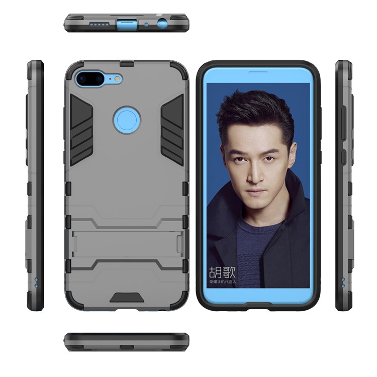 Cool Guard Plastic TPU Hybrid Phone Casing with Kickstand for Huawei Honor 9 Lite / Youth Edition - Grey-3