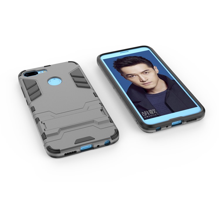 Cool Guard Plastic TPU Hybrid Phone Casing with Kickstand for Huawei Honor 9 Lite / Youth Edition - Grey-4