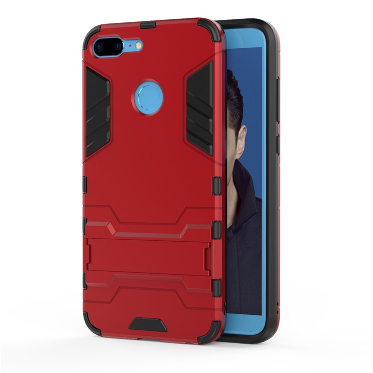 Cool Guard Plastic TPU Combo Cell Phone Cover with Kickstand for Huawei Honor 9 Lite / Youth Edition - Red-1