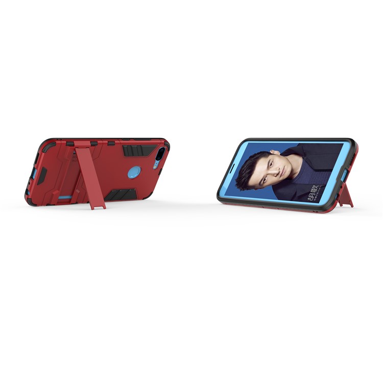 Cool Guard Plastic TPU Combo Cell Phone Cover with Kickstand for Huawei Honor 9 Lite / Youth Edition - Red-5