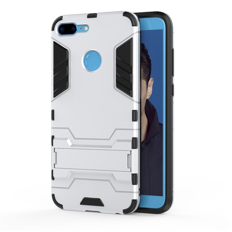 Cool Guard Hybrid PC + TPU Kickstand Cell Phone Case for Huawei Honor 9 Lite / Youth Edition - Silver-1