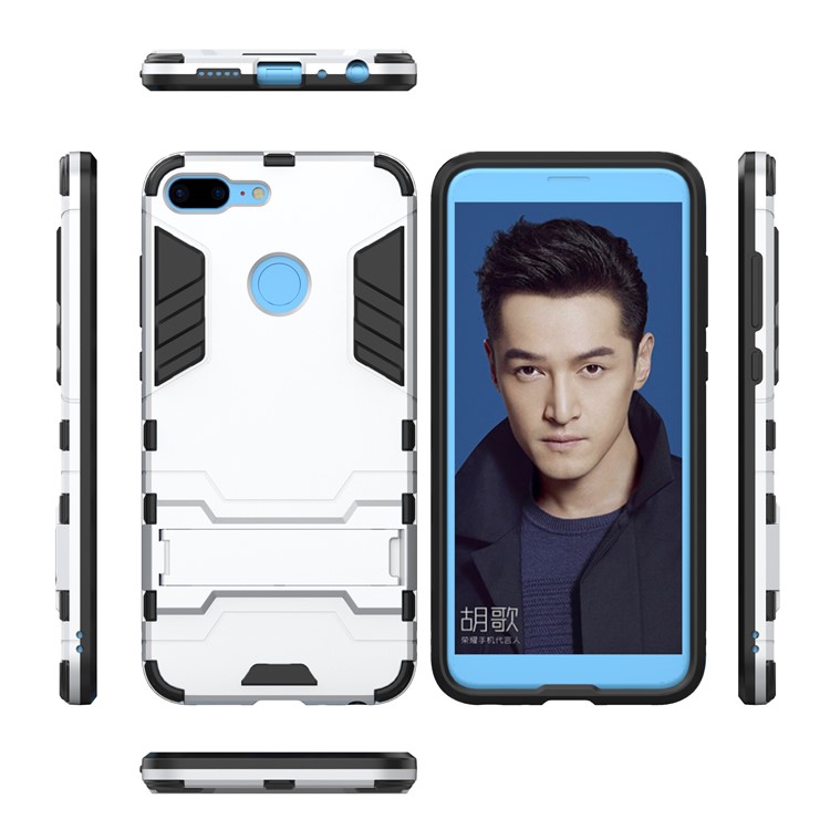 Cool Guard Hybrid PC + TPU Kickstand Cell Phone Case for Huawei Honor 9 Lite / Youth Edition - Silver-4
