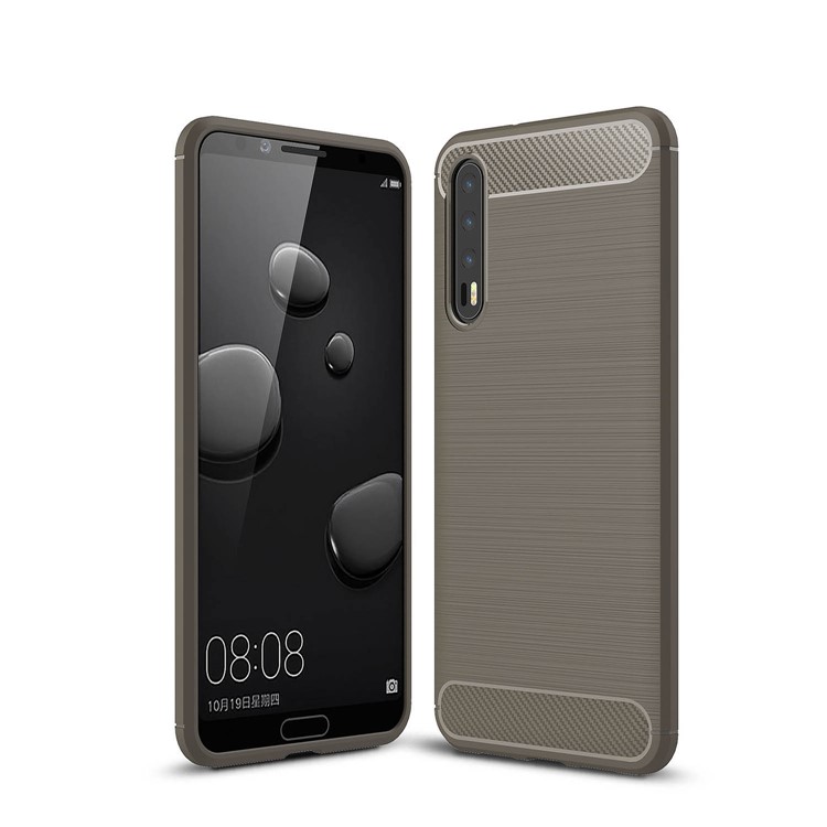 Carbon Fiber Texture Brushed TPU Mobile Casing for Huawei P20 Pro - Grey
