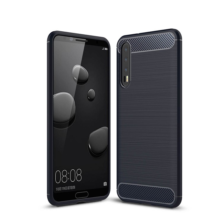 Carbon Fiber Texture Brushed TPU Shell Case for Huawei P20 Pro - Dark Blue