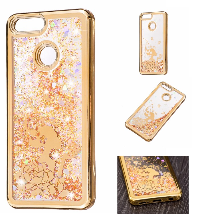 Dynamic Quicksand Plating TPU Phone Cover for Huawei Honor 7X - Beauty and Butterflies-1