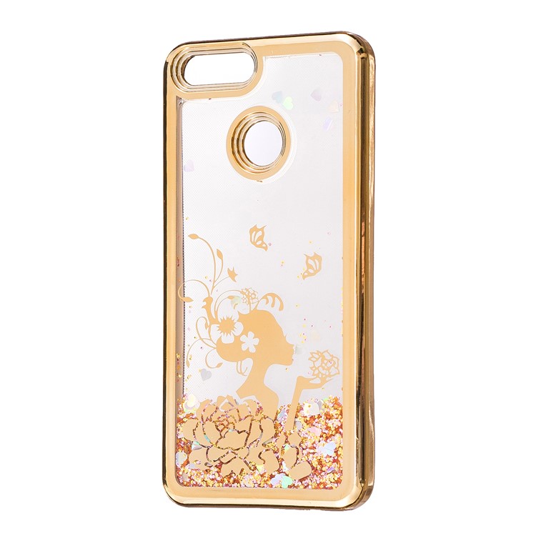 Dynamic Quicksand Plating TPU Phone Cover for Huawei Honor 7X - Beauty and Butterflies-2