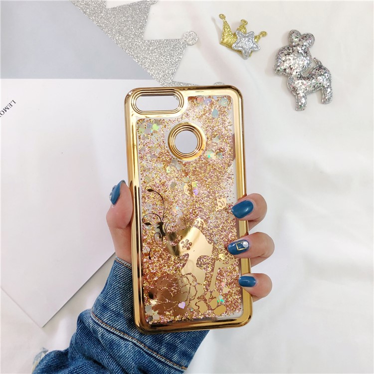 Dynamic Quicksand Plating TPU Phone Cover for Huawei Honor 7X - Beauty and Butterflies-9