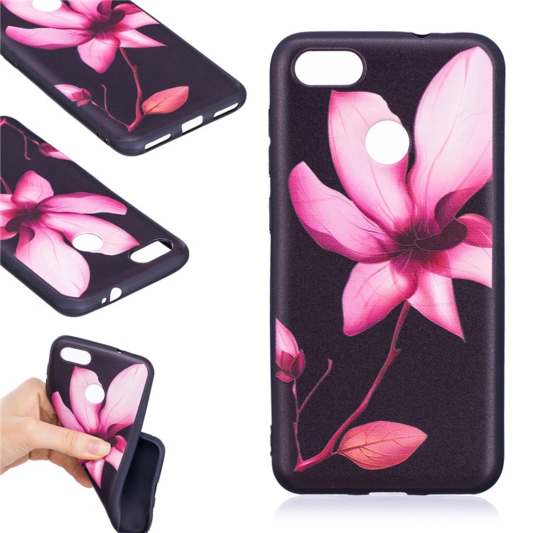 Embossment Patterned Soft TPU Mobile Phone Case for Huawei P9 lite mini/Y6 Pro (2017)/Enjoy 7 - Pink Flower-1