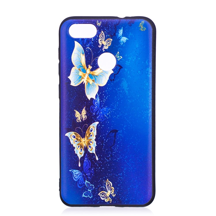 Embossment Patterned Soft TPU Cell Phone Case for Huawei P9 lite mini/Y6 Pro (2017)/Enjoy 7 - Blue and Gold Butterfly-2