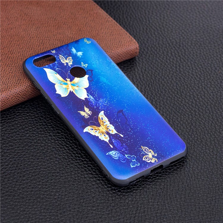 Embossment Patterned Soft TPU Cell Phone Case for Huawei P9 lite mini/Y6 Pro (2017)/Enjoy 7 - Blue and Gold Butterfly-3