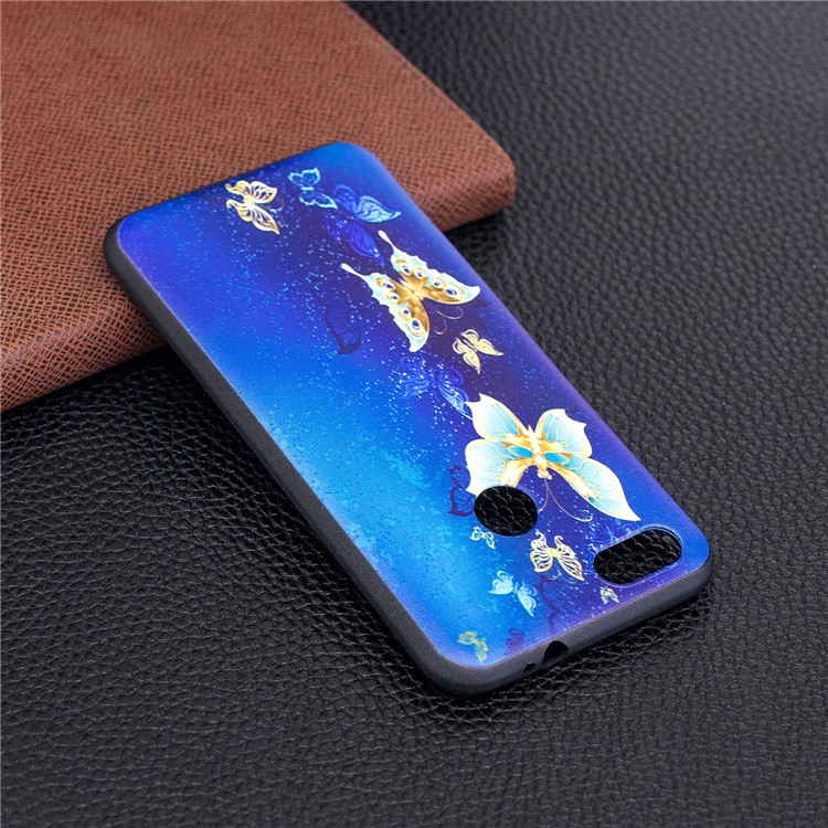 Embossment Patterned Soft TPU Cell Phone Case for Huawei P9 lite mini/Y6 Pro (2017)/Enjoy 7 - Blue and Gold Butterfly-4