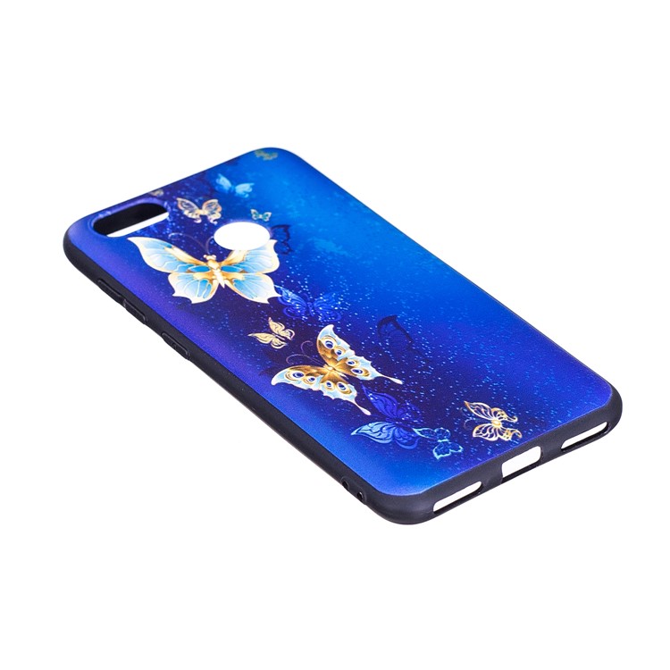Embossment Patterned Soft TPU Cell Phone Case for Huawei P9 lite mini/Y6 Pro (2017)/Enjoy 7 - Blue and Gold Butterfly-5