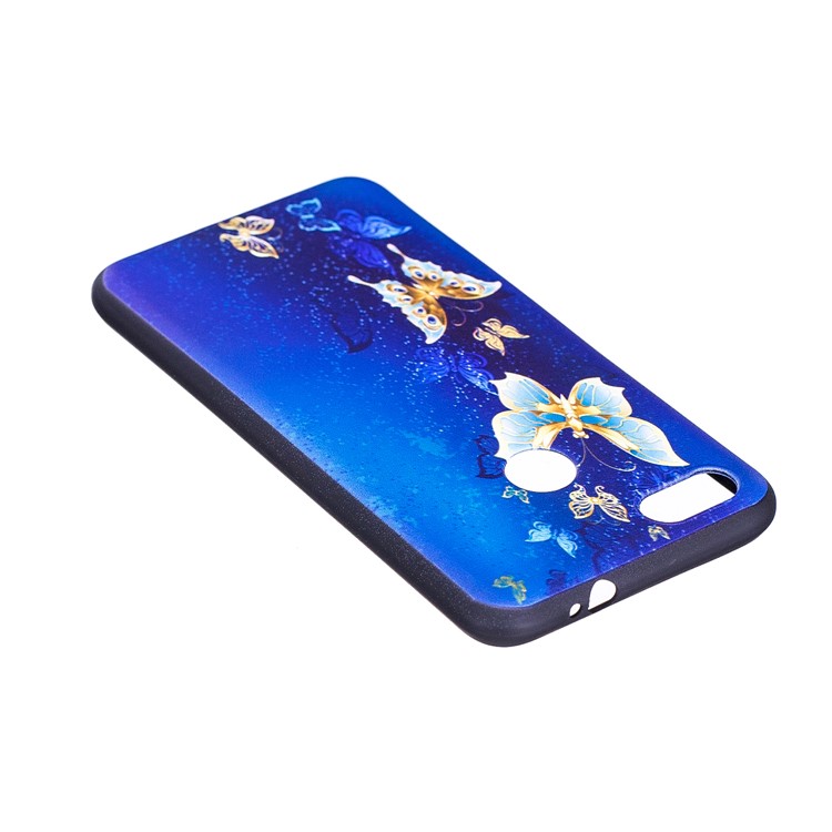 Embossment Patterned Soft TPU Cell Phone Case for Huawei P9 lite mini/Y6 Pro (2017)/Enjoy 7 - Blue and Gold Butterfly-6