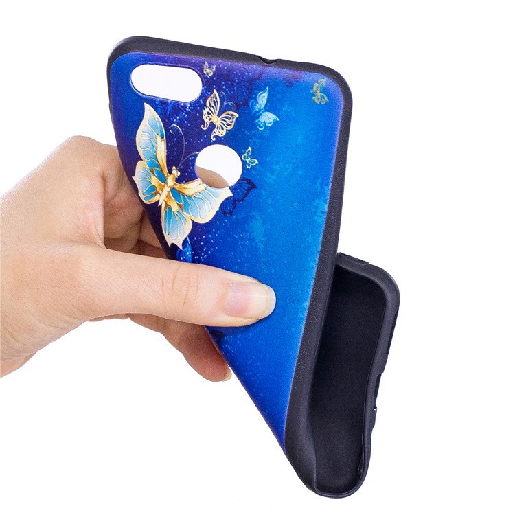 Embossment Patterned Soft TPU Cell Phone Case for Huawei P9 lite mini/Y6 Pro (2017)/Enjoy 7 - Blue and Gold Butterfly-7