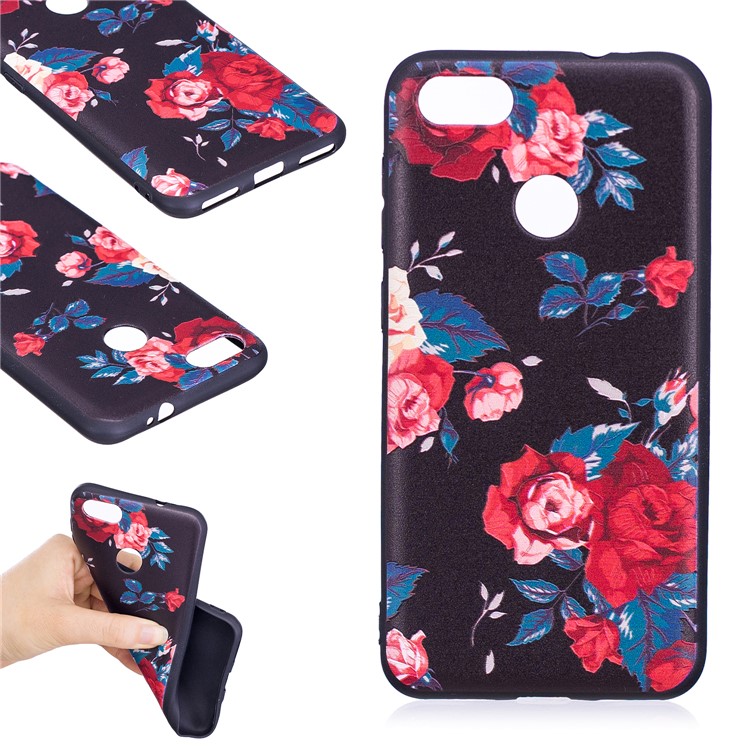 Embossment Patterned Soft TPU Back Case for Huawei P9 lite mini/Y6 Pro (2017)/Enjoy 7 - Peony-1
