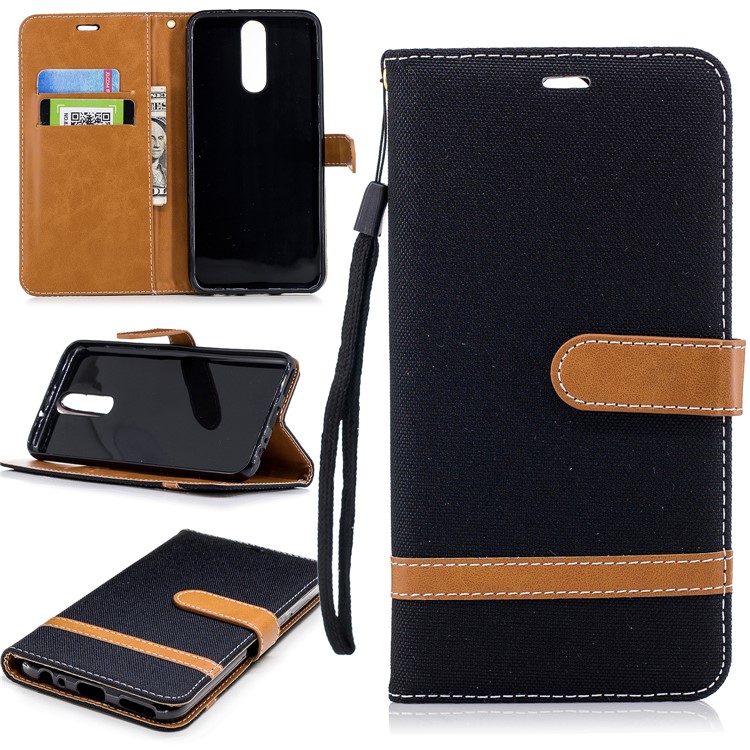 Two-tone Jean Cloth Wallet PU Leather Case for Huawei Mate 10 Lite / nova 2i / Maimang 6 / Honor 9i (India) - Black-1