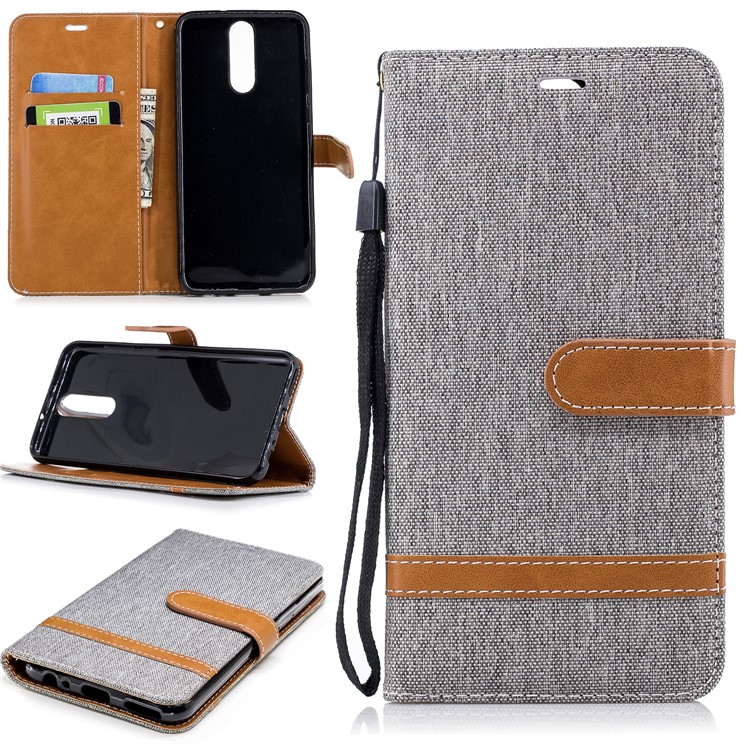 Two-tone Jean Cloth Wallet Leather Cover for Huawei Mate 10 Lite / nova 2i / Maimang 6 / Honor 9i (India) - Grey-1