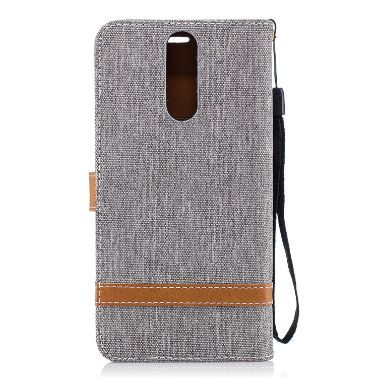 Two-tone Jean Cloth Wallet Leather Cover for Huawei Mate 10 Lite / nova 2i / Maimang 6 / Honor 9i (India) - Grey-3