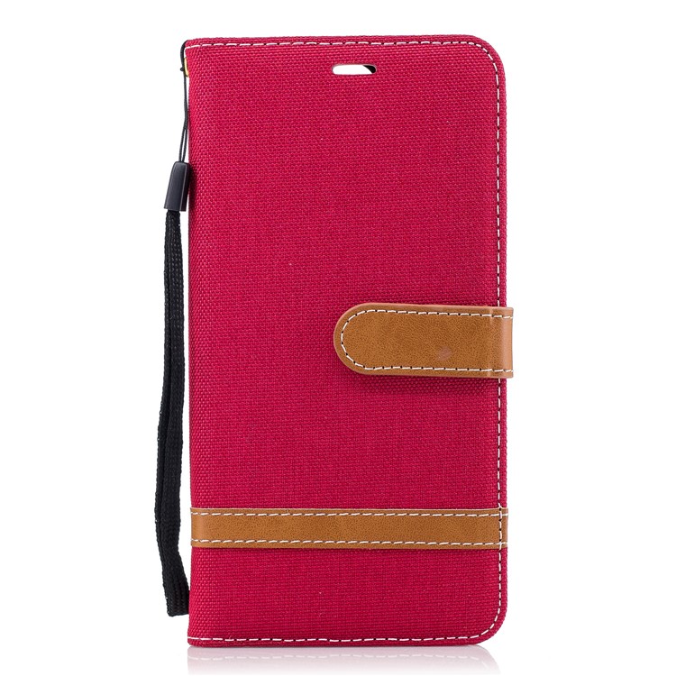 Two-tone Jean Cloth Wallet Stand Leather Shell for Huawei Mate 10 Lite / nova 2i / Maimang 6 / Honor 9i (India) - Red-2