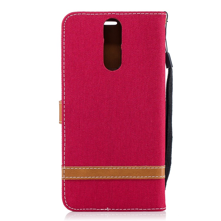 Two-tone Jean Cloth Wallet Stand Leather Shell for Huawei Mate 10 Lite / nova 2i / Maimang 6 / Honor 9i (India) - Red-3