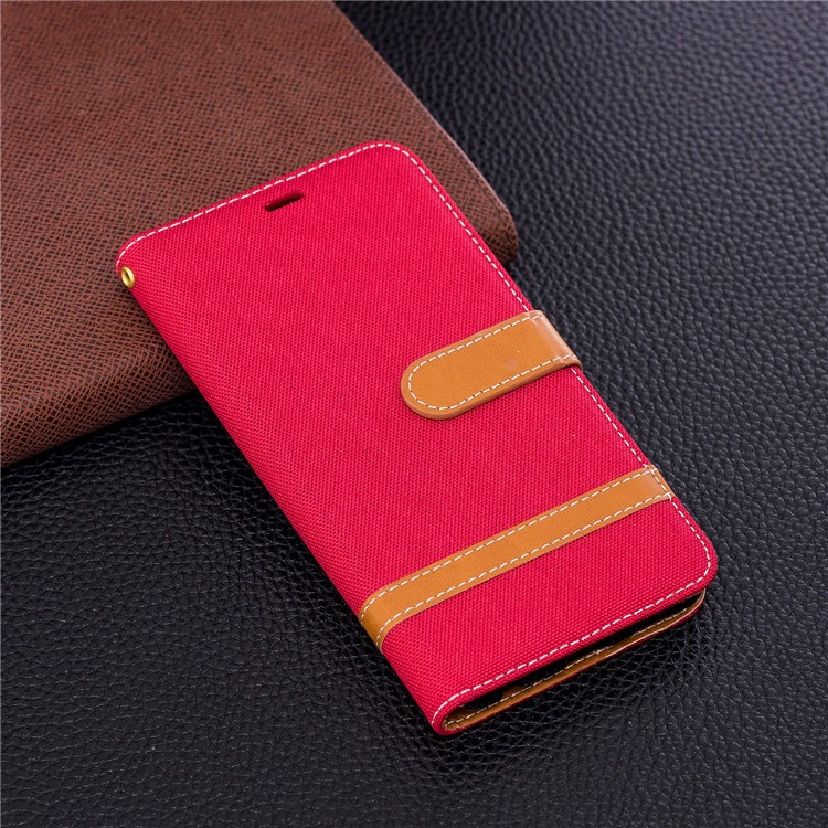Two-tone Jean Cloth Wallet Stand Leather Shell for Huawei Mate 10 Lite / nova 2i / Maimang 6 / Honor 9i (India) - Red-4