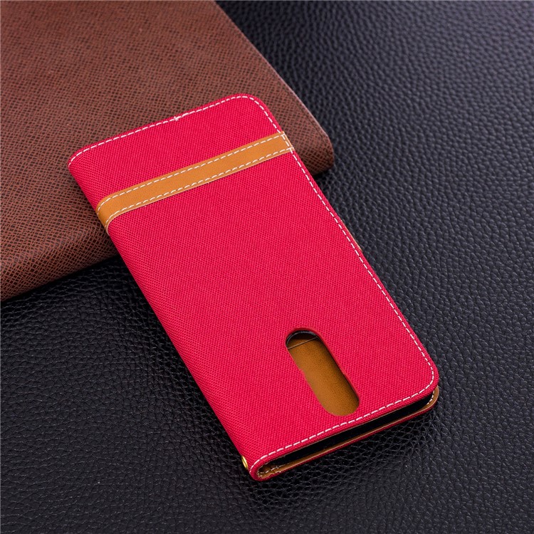 Two-tone Jean Cloth Wallet Stand Leather Shell for Huawei Mate 10 Lite / nova 2i / Maimang 6 / Honor 9i (India) - Red-5