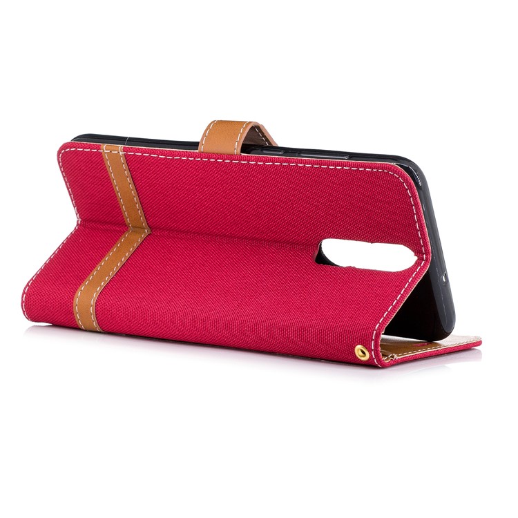 Two-tone Jean Cloth Wallet Stand Leather Shell for Huawei Mate 10 Lite / nova 2i / Maimang 6 / Honor 9i (India) - Red-6