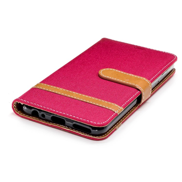 Two-tone Jean Cloth Wallet Stand Leather Shell for Huawei Mate 10 Lite / nova 2i / Maimang 6 / Honor 9i (India) - Red-8