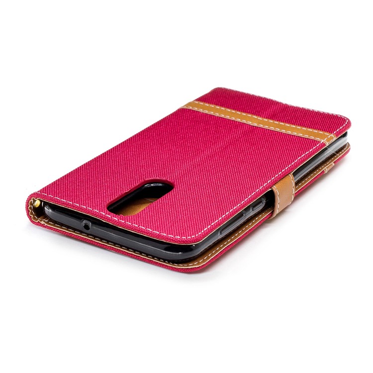 Two-tone Jean Cloth Wallet Stand Leather Shell for Huawei Mate 10 Lite / nova 2i / Maimang 6 / Honor 9i (India) - Red-9