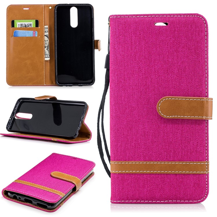 Two-tone Jean Cloth PU Leather Phone Casing for Huawei Mate 10 Lite / nova 2i / Maimang 6 / Honor 9i (India) - Rose-1