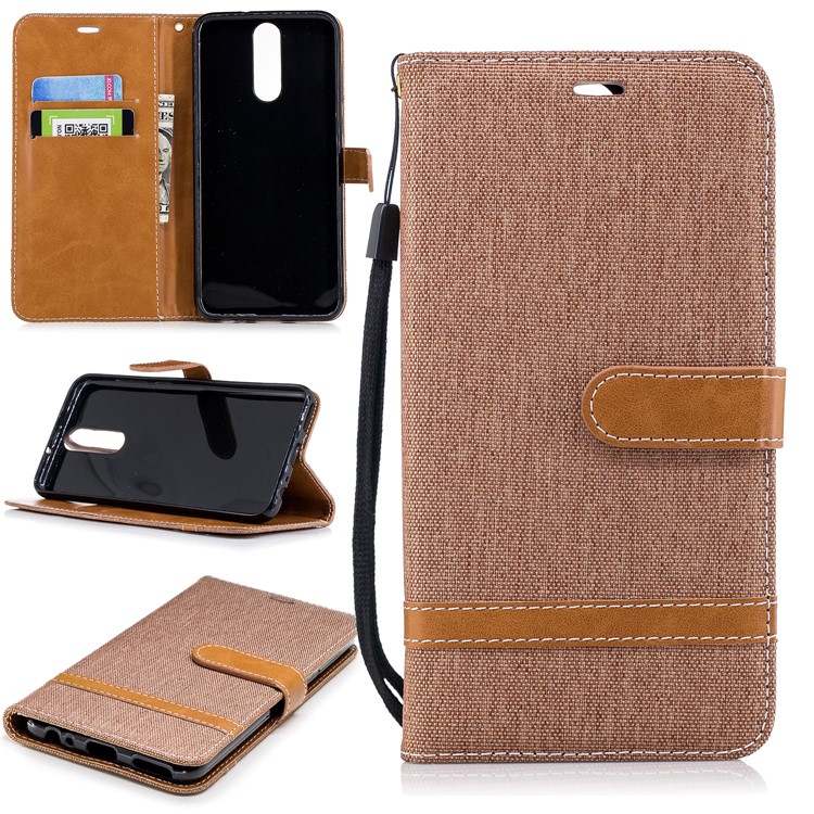 Two-tone Jean Cloth Wallet Stand Leather Mobile Cover for Huawei Mate 10 Lite / nova 2i / Maimang 6 / Honor 9i (India) - Khaki-1