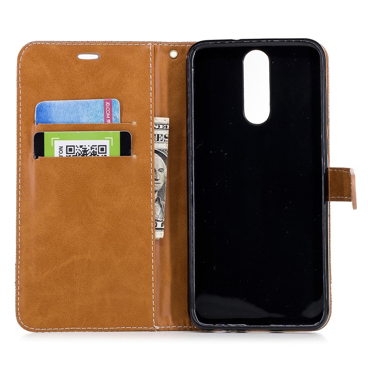 Two-tone Jean Cloth Wallet Stand Leather Mobile Cover for Huawei Mate 10 Lite / nova 2i / Maimang 6 / Honor 9i (India) - Khaki-10