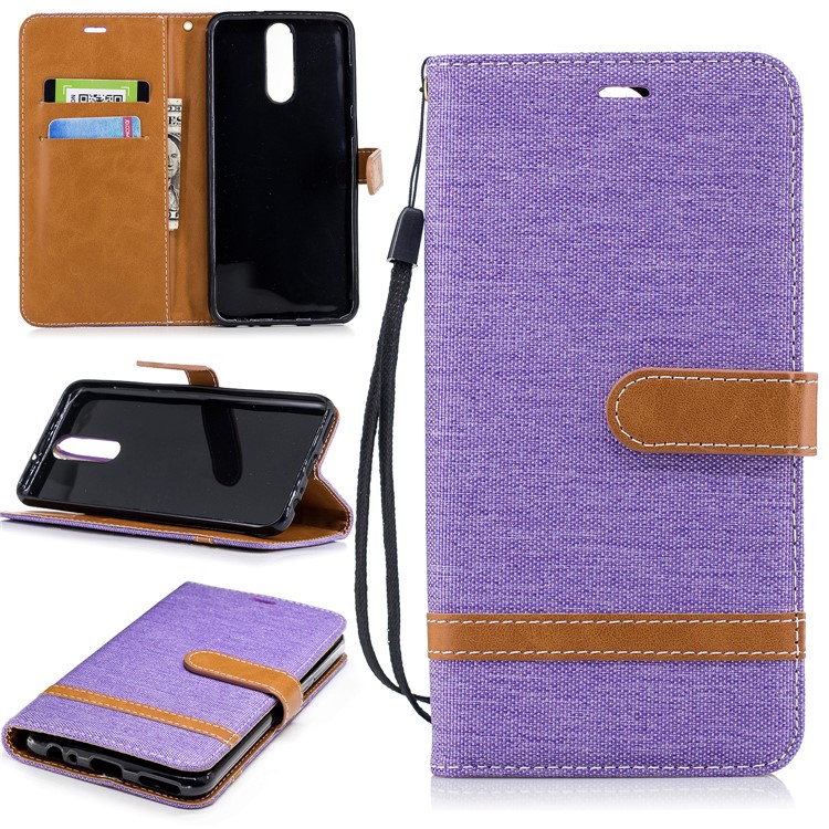 Two-tone Jean Cloth PU Leather Wallet Mobile Shell for Huawei Mate 10 Lite / nova 2i / Maimang 6 / Honor 9i (India) - Purple-1