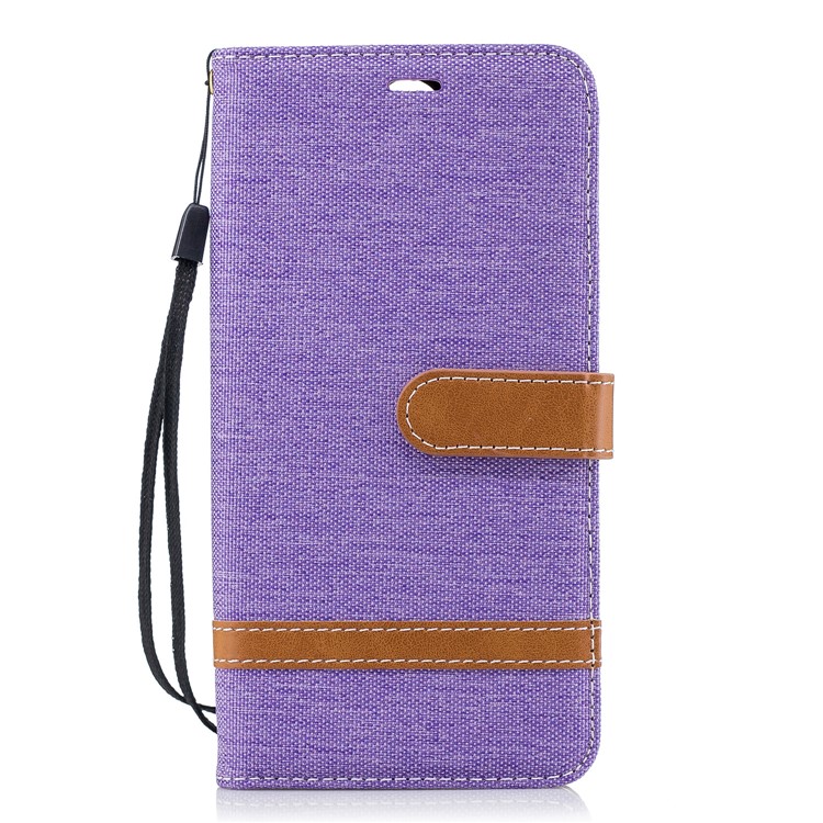 Two-tone Jean Cloth PU Leather Wallet Mobile Shell for Huawei Mate 10 Lite / nova 2i / Maimang 6 / Honor 9i (India) - Purple-2