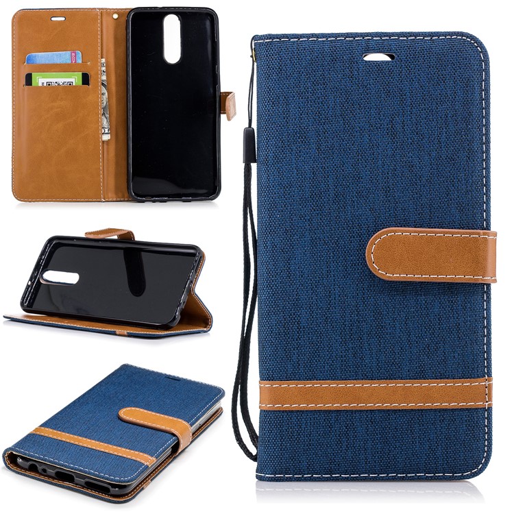 Two-tone Jean Cloth PU Leather Cell Phone Case for Huawei Mate 10 Lite / nova 2i / Maimang 6 / Honor 9i (India) - Dark Blue-1