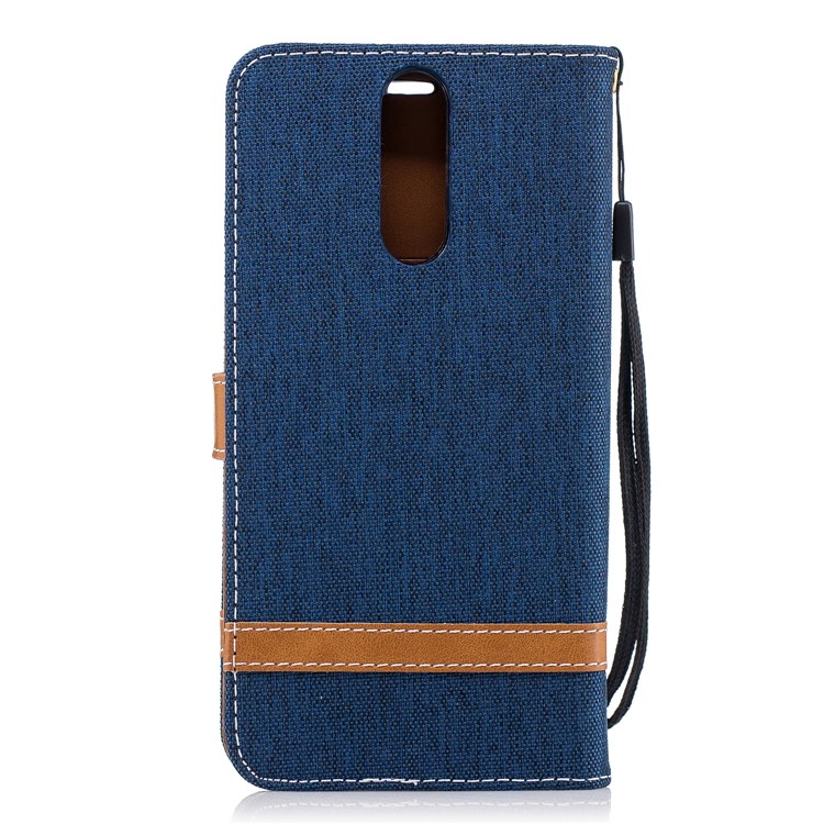 Two-tone Jean Cloth PU Leather Cell Phone Case for Huawei Mate 10 Lite / nova 2i / Maimang 6 / Honor 9i (India) - Dark Blue-3
